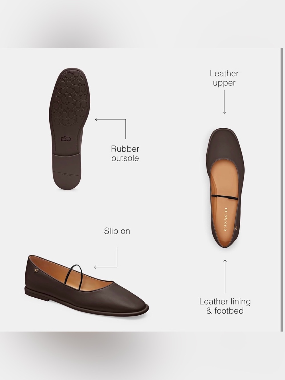 Coach ✨ $150 NIB Women's Emilia Mary Jane Leather Flats 🤎 Maple Brown ✨ Size 7.5 - Picture 7 of 12
